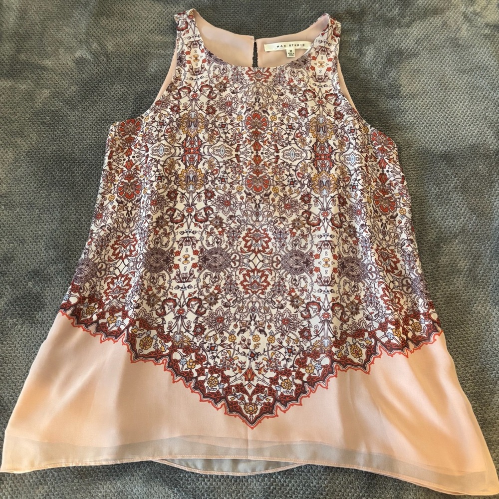 Max Studio Womens Peach Paisley Floral Sleeveless Blouse Top Medium